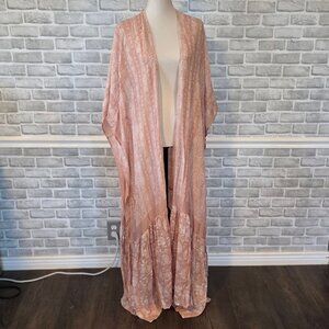 Boutique Pink Paisley Boho Kimono Duster Maxi Ruffle NEW OS Resort Beach Cover